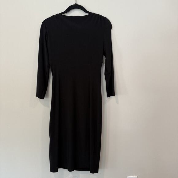 Lauren Ralph Lauren Rushed Jersey Dress 6 Black Stretch V-neck 3/4 Sleeve 1903 - Picture 11 of 14